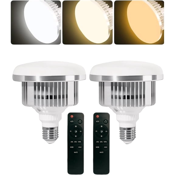 2 Pack 85W LED 2700-6500K Photography Light Bulb, Remote Control 3 Color White/Cool/Warm Light, E27 Base Softbox Lights Photo Video Studio Lighting