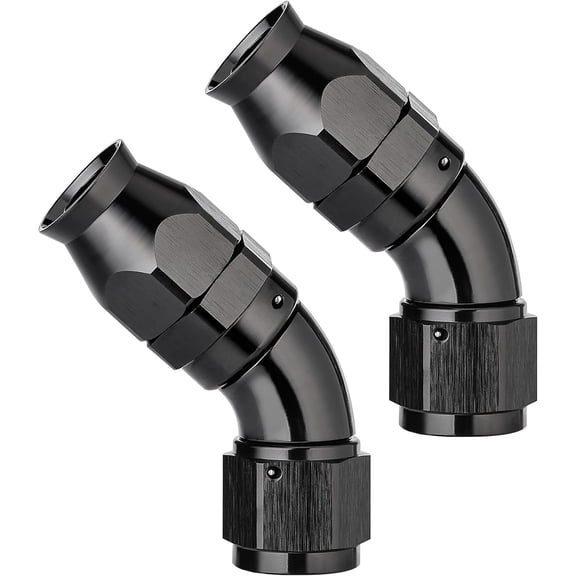 2‑Pack 8AN PTFE Hose End Fittings – Black Aluminum Swivel Adapter for Fuel Lines (45/90/180°)