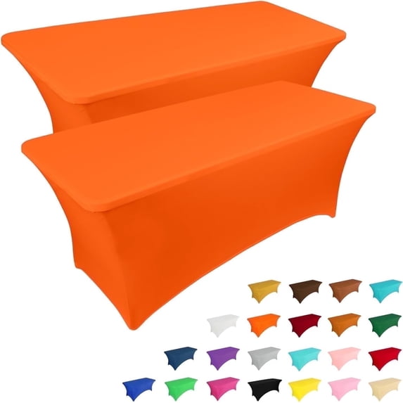 Parojati 2 Pack 8FT Table Cloth for Rectangular Fitted Events Stretch Pink Table Covers Washable Spandex Tablecloth Protector for Party, Wedding, Cocktail, Banquet, Festival Orange