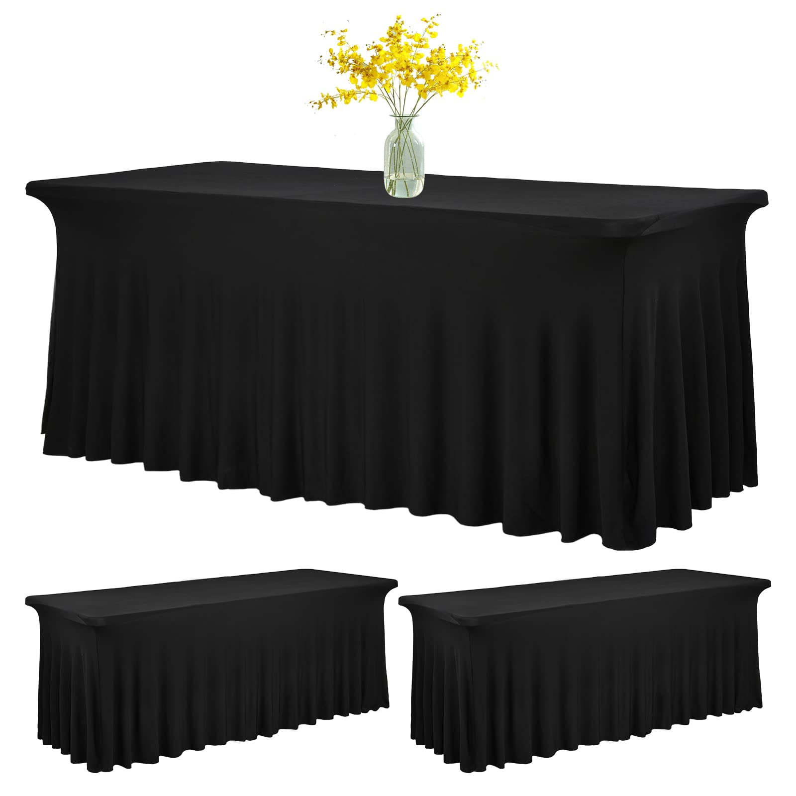 2Pack 8Ft Black Spandex Table Skirt/Tablecloth, WrinkleResistant