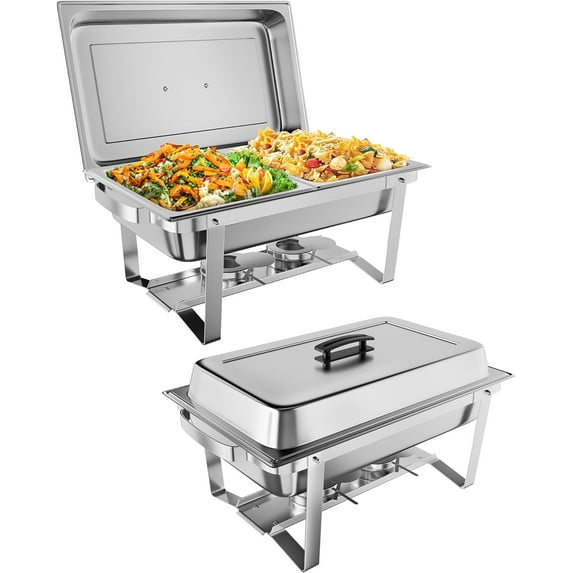 2 Pack 8QT Chafing Dish Buffet Set Stainless Steel Food Warmer Chafer Complete Set With Water Pan, Chafing Fuel Holder for Party Catering