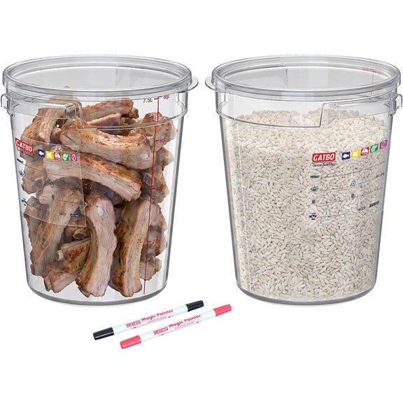 2 Pack 8QT Commercial Clear Polycarbonate Food Containers with Lids | NSF Listed; Food Grade; Dishwasher Safe; FIFO Label Area; Hot Stamped Graduations; Bulk Ingredient Storage