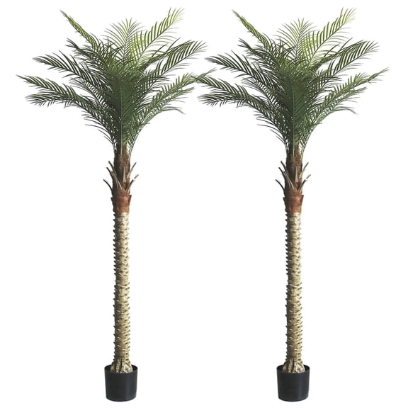2-Pack 8ft Tall Artificial Palm Trees for Outdoors - Large Phoenix Palm, UV-Resistant, Large Fake Sago Palm Trees - Perfect for Patio, Poolside & Indoor Home Dcor