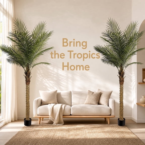2-Pack  90inch Tall Artificial Palm Trees for Outdoors - Large Phoenix Palm, UV-Resistant, Large Fake Sago Palm Trees - Perfect for Patio, Poolside & Indoor Home Dcor
