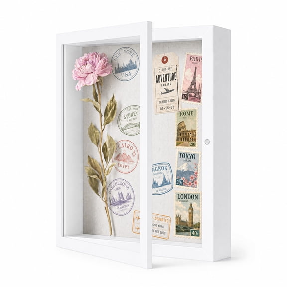 2-Pack 8x10 Shadow Box Frames with Hinged Lid – 3D Deep Display Case for Dried Flowers, Tickets & Keepsakes – Magnetic Closure, HD Glass, Black or White