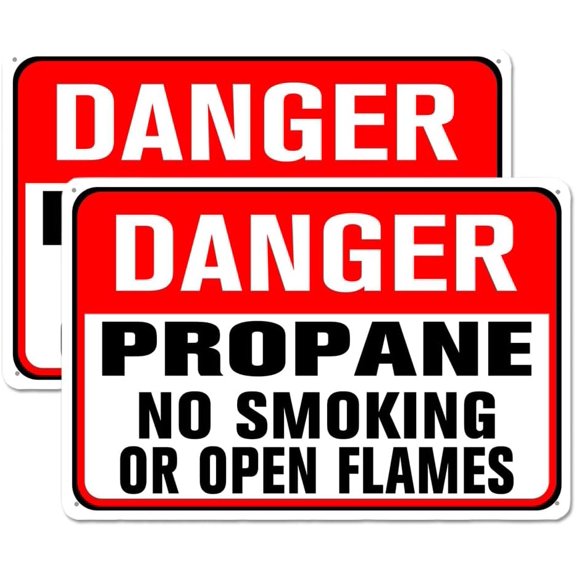 2 Pack 8x12 Inch Aluminum Danger Propane No Smoking No Open Flames Metal Signs for indoor/outdoor Use Weather Resistant Long Lasting Ink