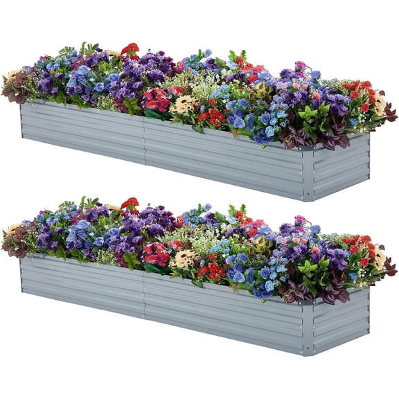 2 Pack 8x2x1FT Galvanized Raised Garden Beds Kit Outdoor Metal Gardening Planter Box for Vegetable Elevated Flower Herbs,Gray