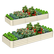 2 Pack 8x3x1ft Galvanized Raised Garden Bed Metal Above Ground Planter Box Kit Outdoor for Vegetables Flowers Herbs, Adjustable to 4 different sizes of rectangular steel bottomless shelves(Light Ivor)