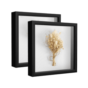 2 Pack 8x8 Shadow Box Frame, Soft Linen Back, Wall Mount & Tabletop Easel, Memory Box Display Case for Flower, Tickets and 3D Items, Black