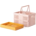 thumbnail image 1 of 2-Pack(9.25"x6.1"x6.7") Storage Crates Plastic Baskets With Handle For Desktop Shelf Drawer, Stackable Folding Containers Baskets for Kitchen Classroom Bedroom Bathroom Office(Orange Pink), 1 of 6