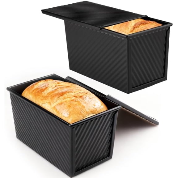 2 Pack 9 * 4 Inch Pullman Loaf Pan with Lid, 1 lb Dough Capacity Non-Stick Bread Loaf Pan,Carbon Steel Coating Bread Toast Box for Bakeware Homemade Sandwich and Sourdough Oven Baking