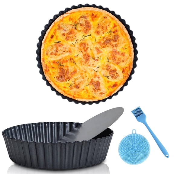 2 Pack 9.5 Inches Pie Pan With Removable Bottom For Baking  Deep Quiche Tart Non Stick Oven Fluted Dish Plate Tin Pot Pies Cheesecakes And Desserts
