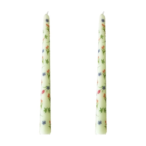 2 Pack 9.84 Inch Taper Candles,Flower Pattern Candles,Unscented,Dripless,Unsmoke, Long Burning,Tall Taper Candle Sticks for Dinner Wedding Birthday Home Decoration (Green)