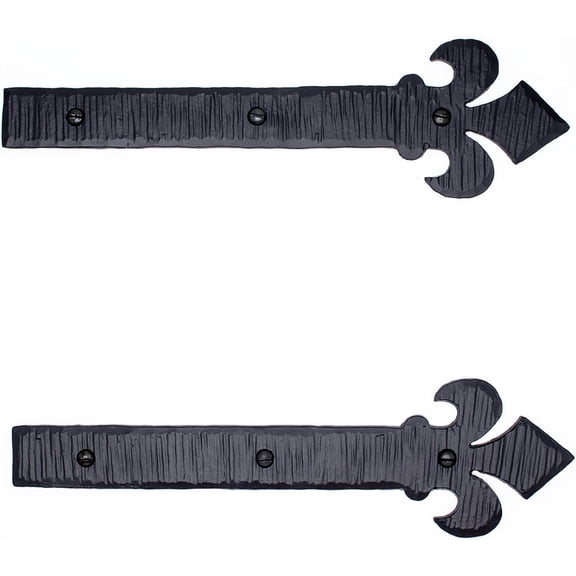 2 Pack 9" Black Faux Strap Hinges - Decorative Dummy Faux Hinge – Handmade Rustic Iron Hinges for Farmhouse Shutter, Carriage Doors, Barn Door, Castle Door, and Gate – The Fleur De Lis Series
