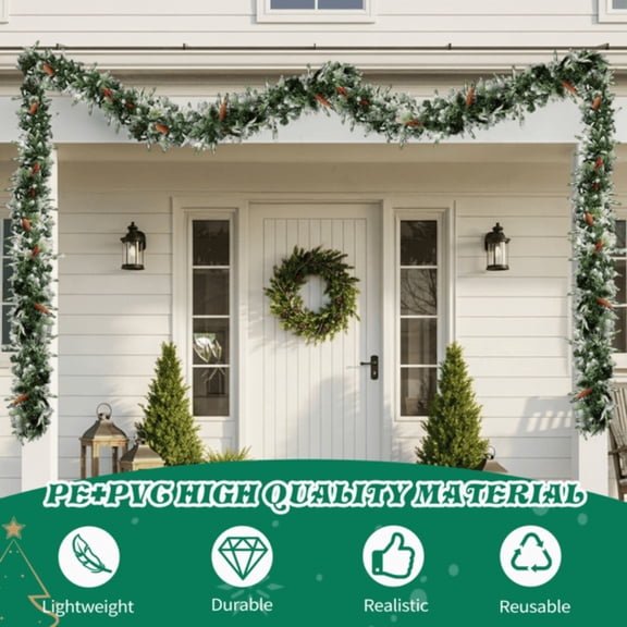 2-Pack 9-Foot Pre-Assembled Snowflake Christmas Wreath with 200 Warm White Lights, 440 Branches, and Red Berries Ideal for Porches, Entrances, Walls, and Holiday Party Decorations