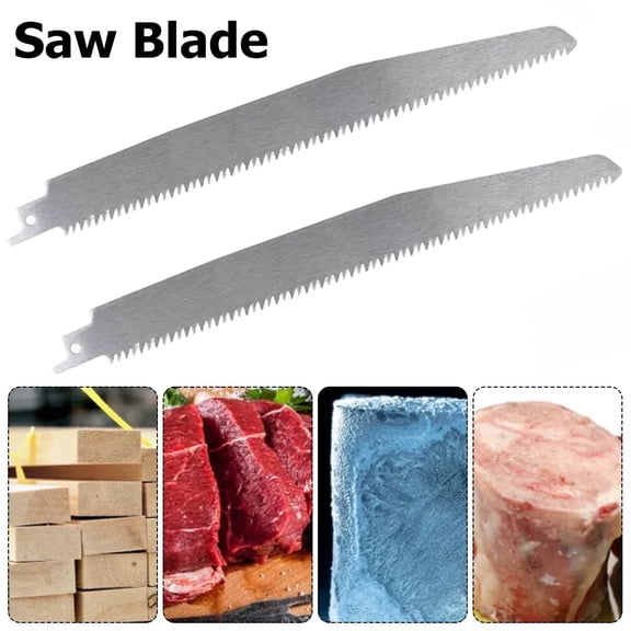 2 Pack 9 Inch Reciprocating Saw Blades Stainless Steel 5TPI Unpainted Meat Saw Blade for Cutting Frozen Meat Beef Bone Ice Fits Most Standard Saws