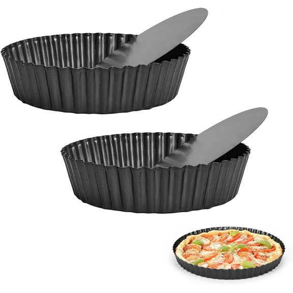 2 Pack 9 Inches Pie Pan With Removable Bottom For Baking, Tart Pans  for Oven, Fluted Pie Dish Plate Tin For Pot Pies, Cheesecakes