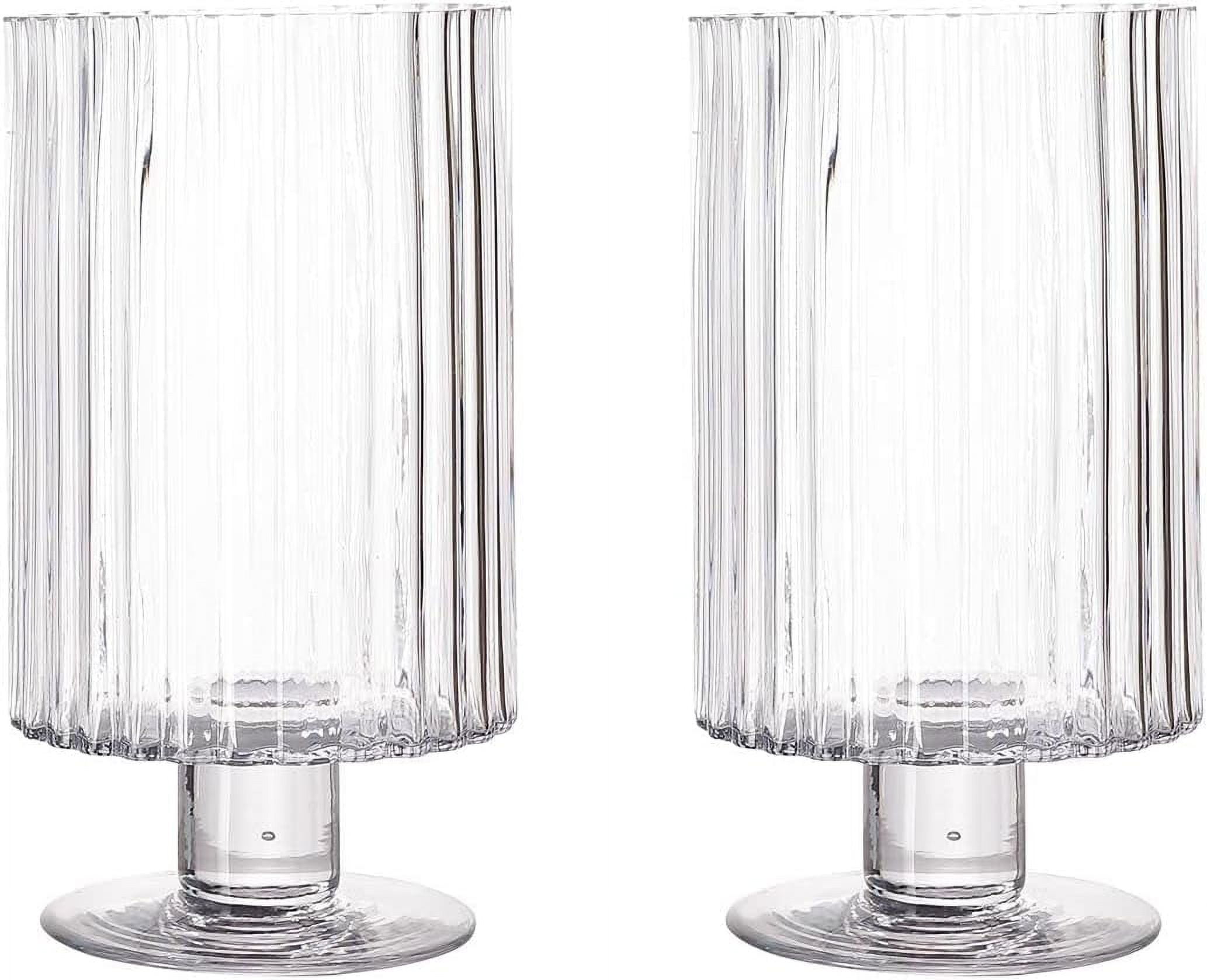 2 Pack 9" Ribbed Pedestal Glass Vases Heavy Duty Glass Candle Holder
