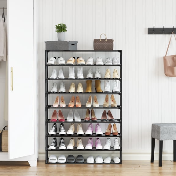 2 Pack 9-Tier Shoe Rack Small Spaces Storage Steel Frame And Fabric Layers Holds 72 Pairs Of Shoes