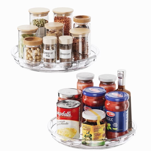 LAMU 2 Pack 9 inch Rotating Lazy Susan Organizer, Turntable Non-Skid Rack for Kitchen, Fridge, Bathroom, Vanity Countertop Makeup Organizing, Clear