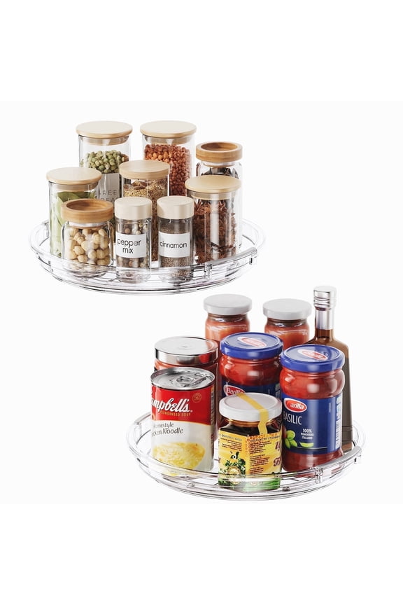 2 Pack 9 inch Rotating Lazy Susan Organizer, LAMU Turntable Non-Skid Rack for Kitchen, Fridge, Bathroom, Vanity Countertop Makeup Organizing, Clear
