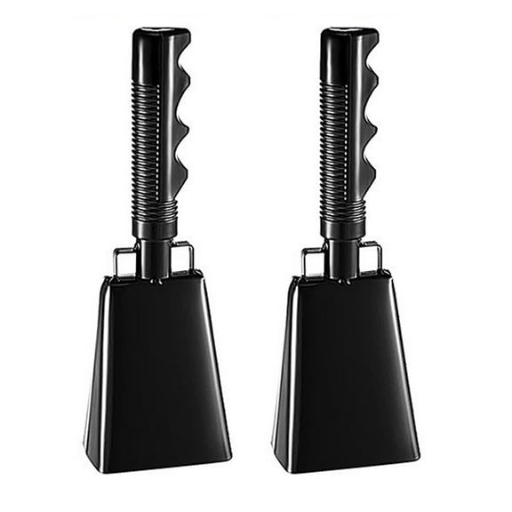 2 Pack 9-inch Steel Cowbells with Handle, Percussion Noise Makers for Football Games, Stadiums, School Spirit - Large Hand Bell for Cheering & Percussion Instrumen, Black