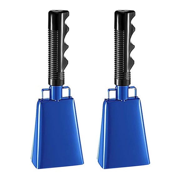2 Pack 9-inch Steel Cowbells with Handle, Percussion Noise Makers for Football Games, Stadiums, School Spirit - Large Hand Bell for Cheering & Percussion Instrumen, Blue
