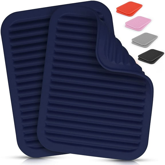 2 Pack (9"x12") Silicone Trivets for Hot Pots and Pans - Multi-Purpose & Versatile Trivet Mat - Heat Resistant Silicone Trivet - Durable & Flexible Hot Pads for Kitchen Counter - Navy Blue