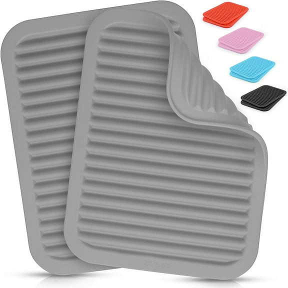 2 Pack (9"x12") Silicone Trivets for Hot Pots and Pans - Multi-Purpose & Versatile Trivet Mat - Heat Resistant Silicone Trivet - Durable & Flexible Hot Pads for Kitchen Counter - Gray