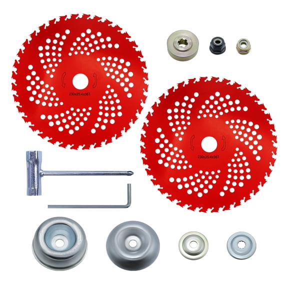 2 Pack 9" x36 Teeth Carbide Tipped Weed Eater Blades, Brush Cutter Blades with Universal Adapter Kit for Trimmers, Brush Cutters, Weed Eaters