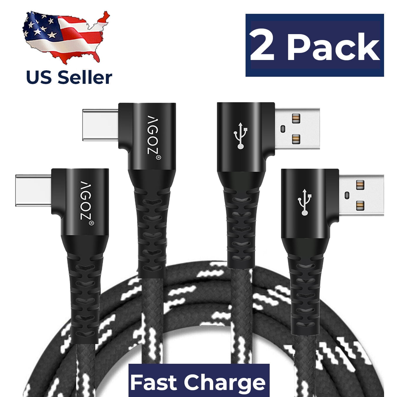 2 Pack 90° 4ft USB C Cable FAST Charger Type C Cord for iPad Air 4th