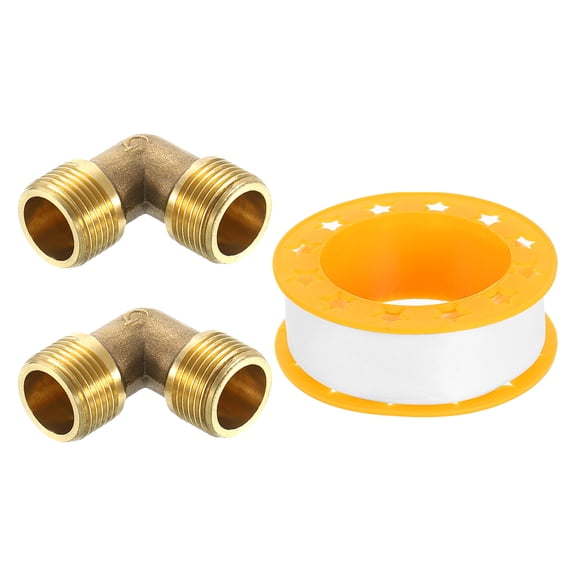 2 Pack 90 Degree Elbow, 3/8 Inch Male x 3/8 Inch Male Brass Right Angle Pipe Fitting, Connector for Fluid Gas Fuel Oil Pipe, 30x30mm