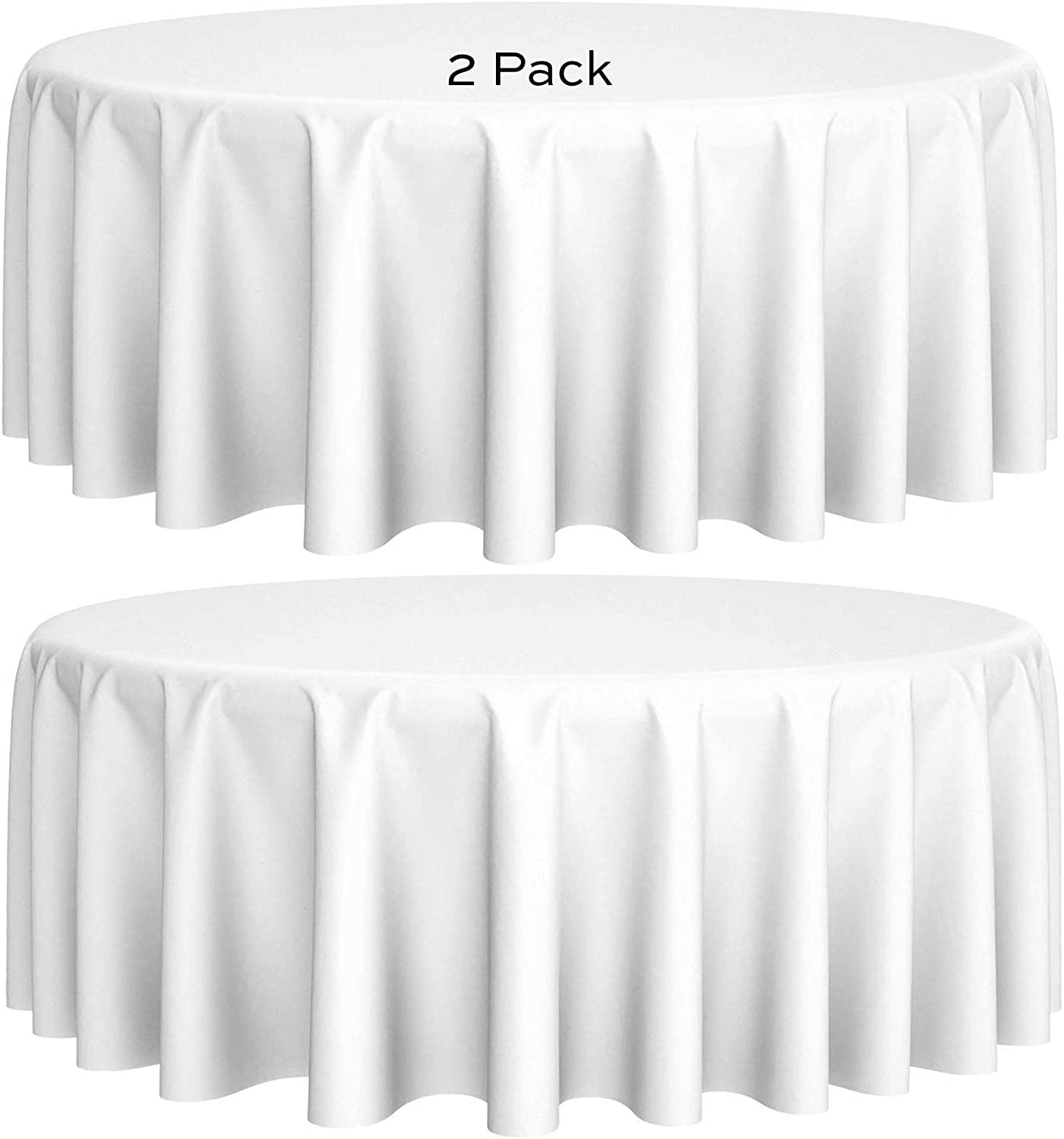 "White Polyester 90"" Round Tablecloths [2 Pack] for Wedding, Banquet
