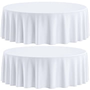 White Classic [2 Pack] White Round Tablecloths 90 Inch [Perfect Size for 30-60 Inch Tables] 200 GSM Washable Polyester Fabric 90" Table Cloth White