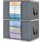 2 Pack 90L Large Storage Bags for Clothes, Foldable Closet Organizers Storage Containers,Totes for Storage,Moving Bins with Reinforced Handle for Blanket, Comforters, Sheets, Pillows and Toys (Gray)