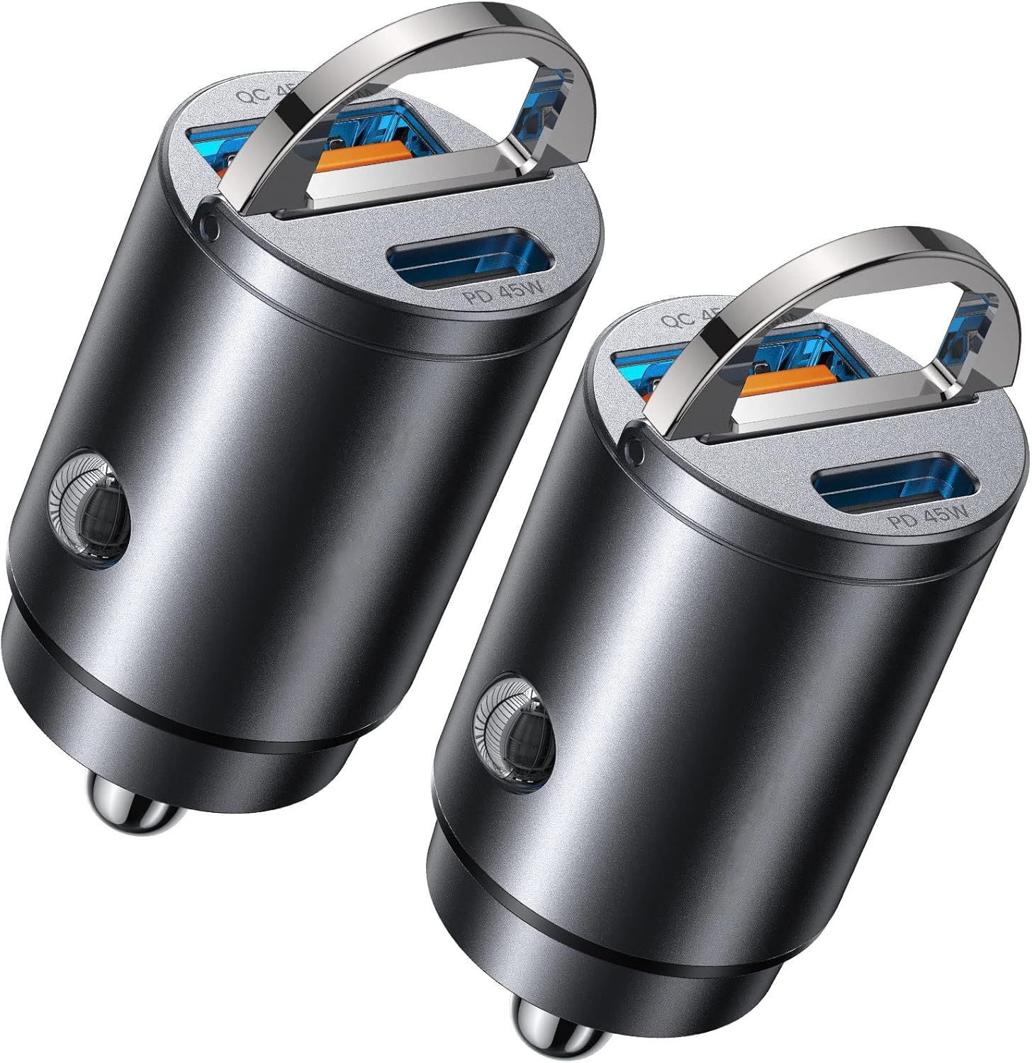 2-Pack 90W USB C Car Charger,[Super Mini Metal] Car Charger Fast Charging Adapter PD QC3.0 Dual Port Type C Car Cigarette Lighter USB Compatible iPhone 16 15 14 Pro Max iPad Samsung S25,Black,2pcs