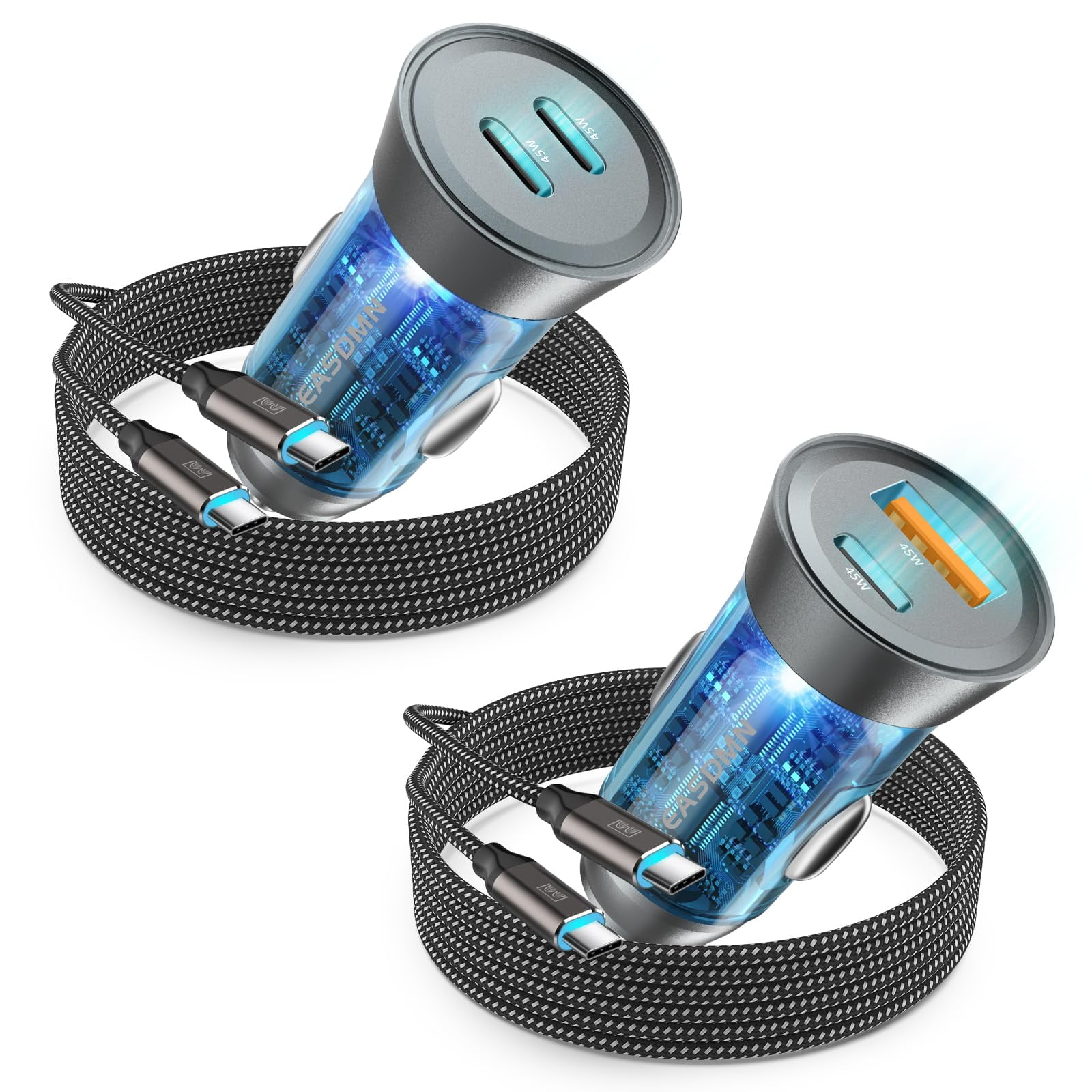 2Pack 90W USB C Super Fast Car Charger, DualPort [PD/PPS 45W & QC 45W