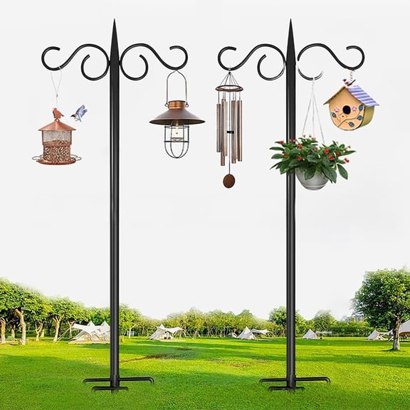 2 Pack 92 Inch Black Iron Double Hook Shepherds Hooks for Outdoor Adjustable Garden Hanging Holder