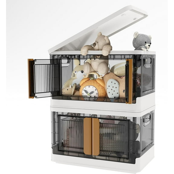 2-Pack 94QT Plastic Storage Bins – Foldable, Stackable with Front Door