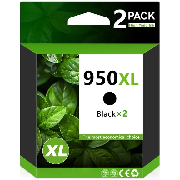 2 Pack 950XL Black Ink Cartridges Compatible for HP 950 Black Ink Cartridges for Officejet Pro 8200 8600 8610 Printer