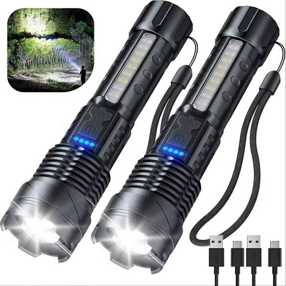 2 Pack 990000000Lumen Super Bright LED Flashlight Tactical Rechargeable Work Lights