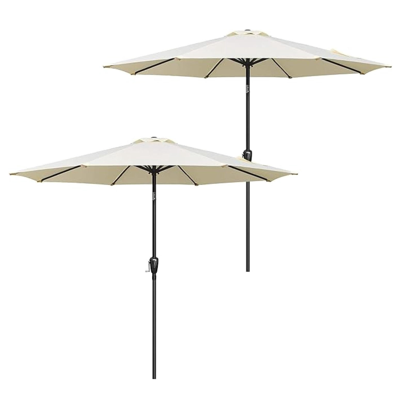 2 Pack 9FT Outdoor Patio Umbrella Table Umbrella with Push Button Tilt and Crank, 8 Sturdy Ribs, UV Protection Waterproof for Garden, Lawn, Deck, Backyard, Pool, Creamy White