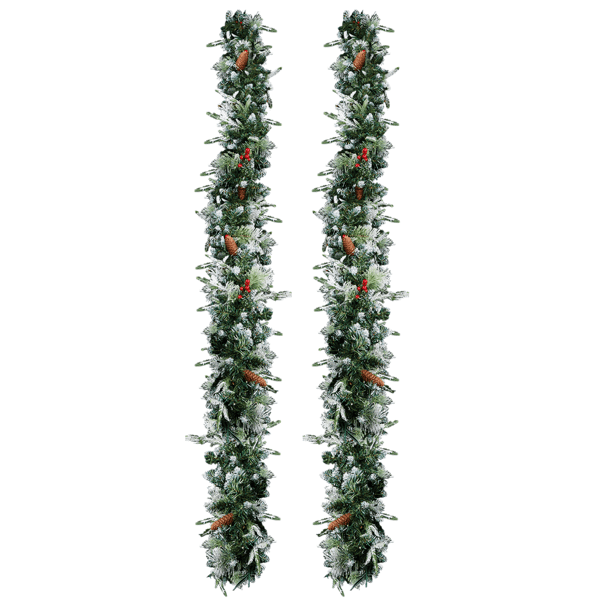 2-Pack 9FT Pre-Lit Snow Flocked Christmas Garlands, 440 Branch Tips, 200 Warm White LEDs for Indoor/Covered Outdoor (Mantel/Staircase)