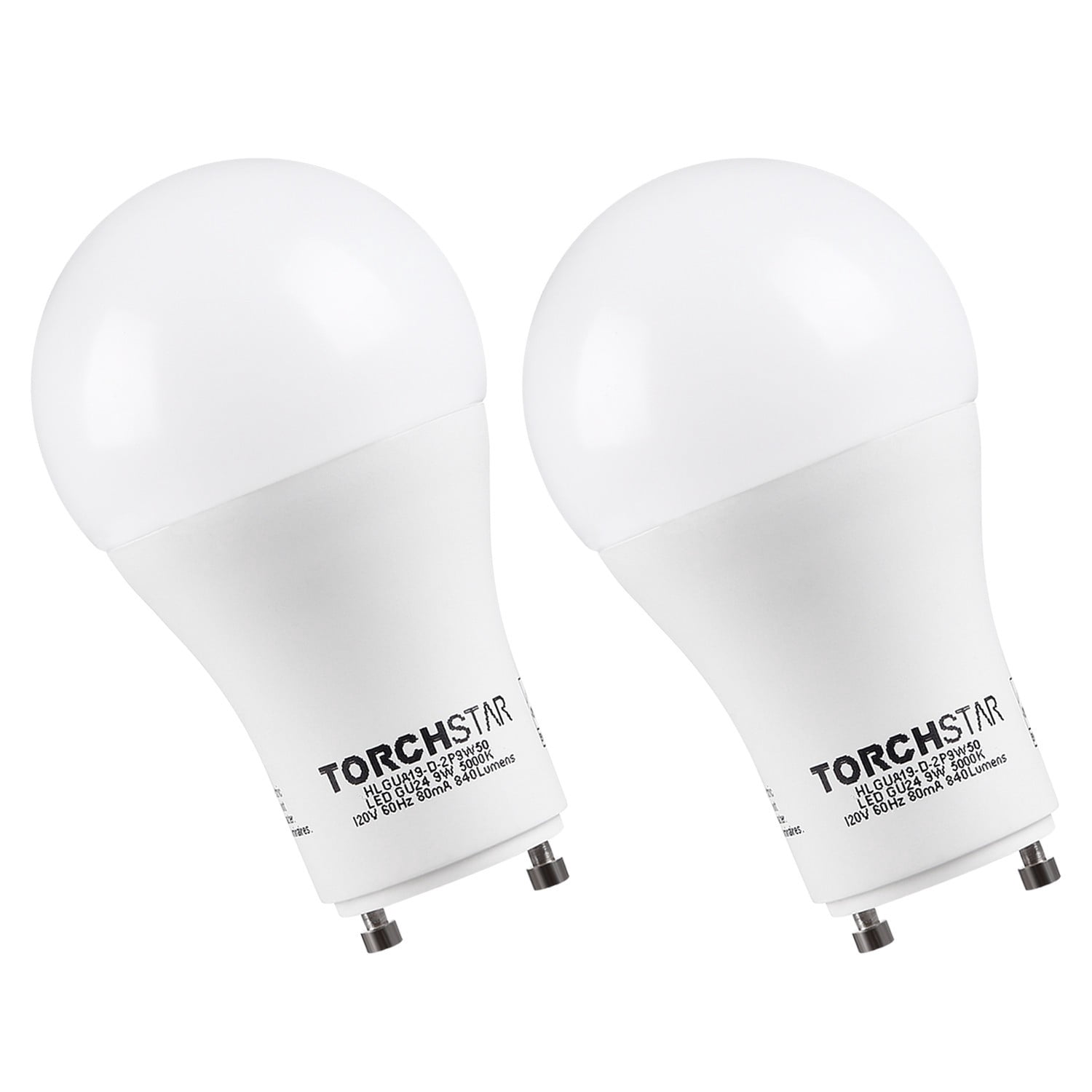 2 Pack 9W Dimmable A19 LED Light Bulb with GU24 Base, 60W Eqv. Energy Star & UL-Listed Lamp Bulb, 830 Lumens, 5000K Daylight, 310° Omni-directional General Lightin