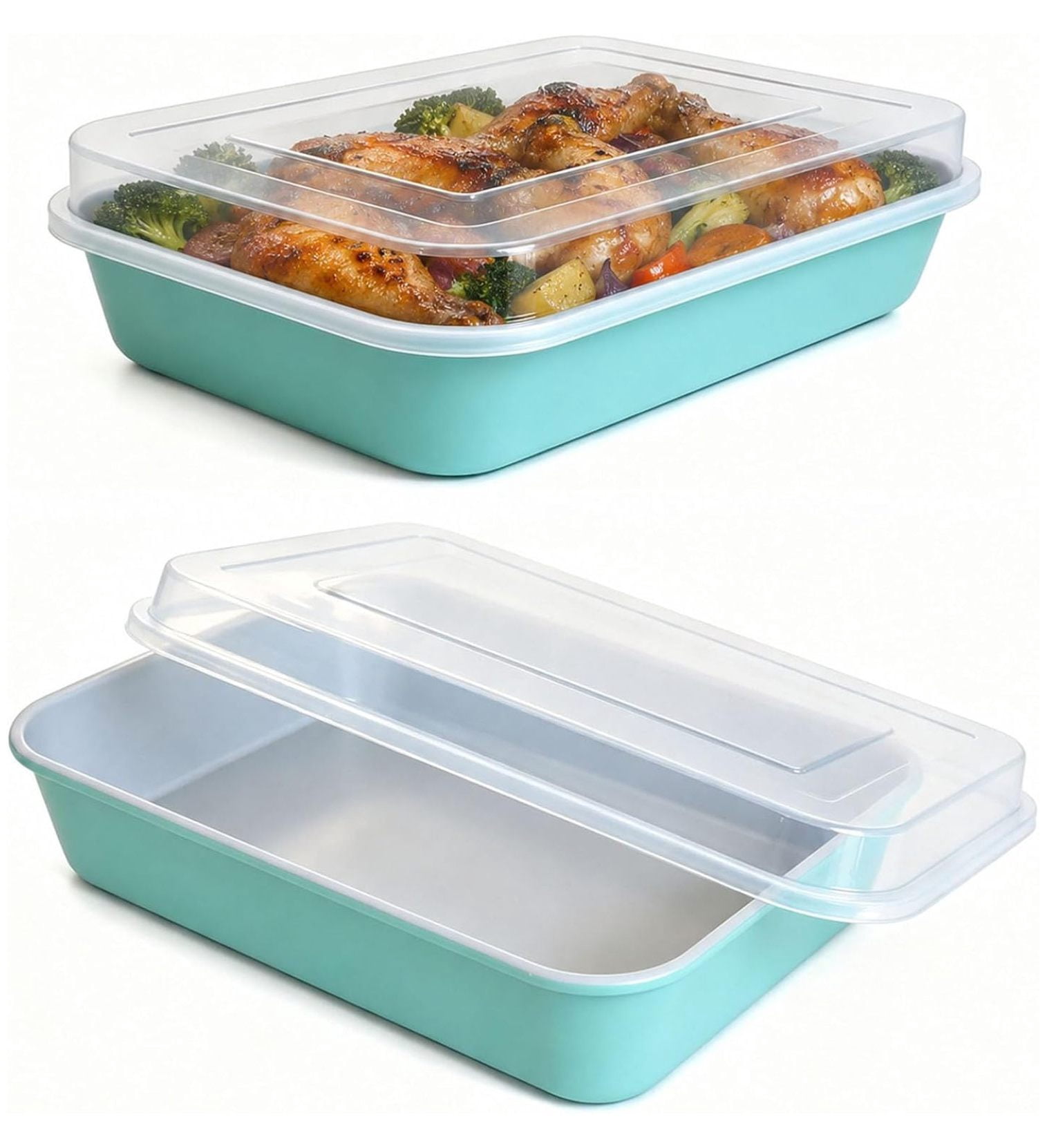 9 Pan 2 Pack 9x13 Baking Pan with Lid, Deep 2.3 Inch Nonstick Cake Pan, Heavy ...