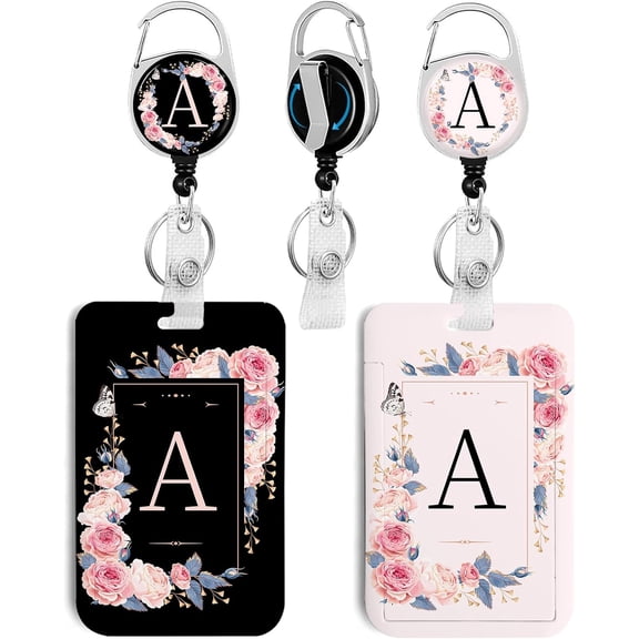 2 Pack A-Z Letter ID Badge Holder with Clip Badge Reels Retractable Heavy Duty,KeychainID Holder for School Nurse Office A