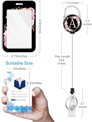 2 Pack A-Z Letter ID Badge Holder with Clip Badge Reels Retractable Heavy Duty,Keychain，ID Holder for School Nurse Office A