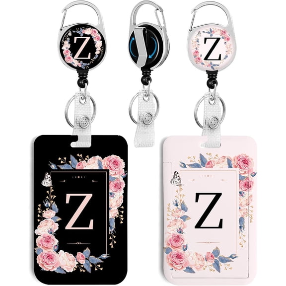 2 Pack A-Z Letter ID Badge Holder with Clip Badge Reels Retractable Heavy Duty,Keychain,ID Holder for School Nurse Office Z