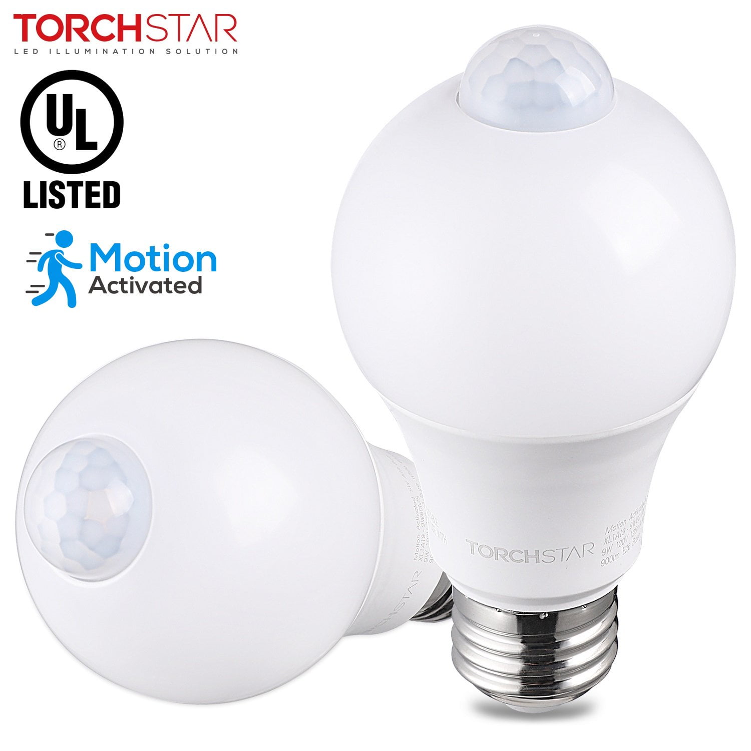 TorchStar Motion Sensor Bulb, 2 Pack A19 LED, 9W, 900LM, E26 Base ...