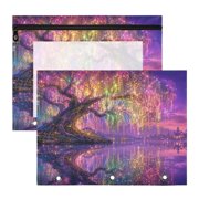 2 Pack A4 Document Bag 3 Ring Binder Pouch with Transparent PVC Front Pocket Rainbow-hued Weeping Willow
